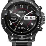 Citizen CZ Smart HR Heart Rate Smartwatch 46mm Gray IP Stainless Steel Bracelet Watch, with Black Leather Interchangable Watch Band