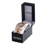 XOXO Women’s Analog Watch with Gold-Tone Case, Crystal-Inset Bezel, Fold-Over Clasp – Official XOXO Woman’s Gold and Rose Gold Watch, Two-Tone Chain Link Strap – Model: XO5873