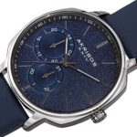 Akribos XXIV Men’s Watch – Blue Genuine Leather Band, Sand Blasted Grained Dial and 24 Hour and Date Recessed Sub-Dials – Quartz Movement – AK1022BU