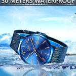 LIGE Mens Watches Fashion Sports Waterproof Stainless Steel Mesh Wrist Watches Business Dress with Date Full Blue Analog Quartz Gents Watches