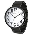 Black Super Large Face Stretch Band Easy to Read Watch