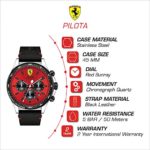 Scuderia Ferrari Men’s Pilota Stainless Steel Quartz Watch Leather Calfskin Strap, Black, 0830387