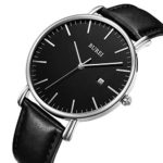 BUREI Men’s Fashion Minimalist Wrist Watch Analog Black Date with Black Leather Band (Full Black-Silver)
