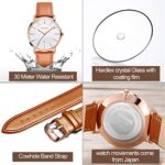 Mens Watches Brown Tan Leather Strap Wrist Watches Dress Minimalist Ultra Thin Date Waterproof Watches for Male OLEVS Brand