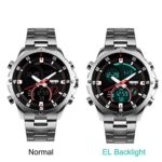 SKMEI Mens Military Wrist Watch Analog Digital Watch Stainless Steel Waterproof LED Stopwatch Skmei Watches Men Silver
