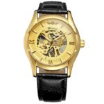 Winner Men Watches Top Brand Luxury Mechanical Skeleton Watch Black Gold Literal Design Roman Number Leather Strap Wrist Watch