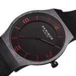 Akribos XXIV Omni Mens Casual Watch – Brushed Center Dial – Japanese Quartz – Stainless Steel Mesh Strap – Black Red
