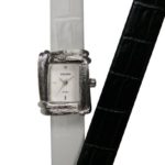 Pedre Women’s Silver-Tone Watch with Interchangeable Black and White Straps #6115SX