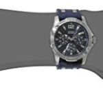 GUESS Iconic Blue Stainless Steel Stain Resistant Silicone Watch with Day, Date + 24 Hour Military/Int’l Time. Color: Blue (Model: U0366G2)