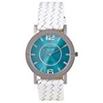 Pedre Women’s Silver-Tone Watch with White Woven Leather Strap # 0098SX-Blue
