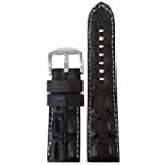 22mm Black Genuine Hornback Alligator Watch Band with White Stitching by Panatime 125×75