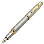 Xezo Solid 925 Sterling Silver Serialized Extra Fine Fountain Pen, 18K Gold Plated with Screw-On Cap. Swarovski Crystals Band (Maestro 925 Sterling Silver EF), Silver and Gold