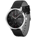 HUGO by Hugo Boss Men’s #Exist Stainless Steel Quartz Watch with Leather Strap, Black, 21 (Model: 1530169)