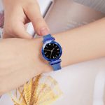 Bokeley Watches Women’s Starry Sky Diamond Quartz Analog Watch Round Dial Wrist Watches with Magnetic Mesh Band (Blue)