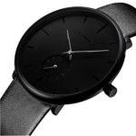 Mens Watches Ultra-Thin Minimalist Waterproof-Fashion Wrist Watch for Men Unisex Dress with Leather Band-Black Hands