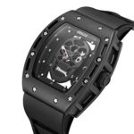 BAOGELA Men’s Skull Luminous Dial Outdoor Sports Gifts Rectangle Quartz Watch with Silicone Band Black