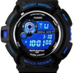 Fanmis Mens Military Multifunction Digital LED Watch Electronic Waterproof Alarm Quartz Sports Watch (Blue)