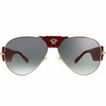 Versace Baroque VE 2150Q 100211 Gold Red Leather Metal Aviator Sunglasses Grey Gradient Lens