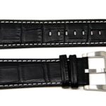 Swiss Legend 24MM Black Alligator Grain Leather Watch Strap, Silver Buckle fits 42mm Executive Watch