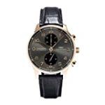IWC Portuguese Grey Dial Chronograph Rose Gold Leather Automatic Mens Watch IW371482