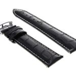 22mm Leather Band Strap Deployment Clasp Compatible with Baume Mercier Capeland Black Ws