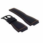 24mm Genuine Watch Strap Smooth Band Compatible with Bell Ross Br-01-Br-03 Black Orange Stit
