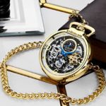 Stuhrling Orignal Mens Pocket Watch Automatic Watch Skeleton Watches for Men -Gold Pocket Watch – Mechanical Watch with Belt Clip and Stainless Steel Chain -Dual Time AM/PM Subdia