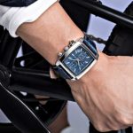 MEGIR Men’s Business Analog Chronograph Luminous Rectangle Quartz Watch with Stylish Leather Strap for Sport & Work (Blue)