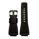 24mm Panatime Smooth Black HZ Genuine Leather Watch Band with White Stitching for Bell & Ross 125/75
