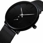 Mens Watches Ultra-Thin Minimalist Waterproof-Fashion Wrist Watch for Men Unisex Dress with Stainless Steel Mesh Band-Silver Hands
