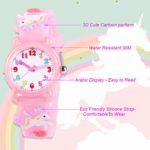 Venhoo Kids Watches 3D Cute Cartoon Waterproof Silicone Children Toddler Wrist Watch Unicorn for 3 4 5 6 7 8 Year Girls Little Child-Pink