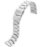 22mm Silver Brushed Wrist Band Stainless Steel Replacement Watch Band with Push Button Safety Buckle