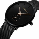 Mens Watches Ultra-Thin Minimalist Waterproof-Fashion Wrist Watch for Men Unisex Dress with Stainless Steel Mesh Band-Gold Hands