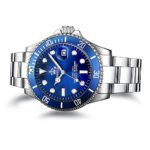 Men’s Luminous Watch Rotatable Bezel Sapphire Glass Blue Dial Stainless Steel Quartz Watches 40M (Blue) (Blue)