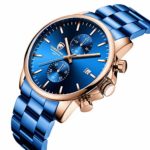 GOLDEN HOUR Men’s Watches with Blue-Plated Stainless Steel and Metal Casual Waterproof Chronograph Quartz Watch, Auto Date in Rose Gold Hands