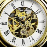 Stuhrling Original Mens Vintage Mechanical Pocket Watch – Stainless Steel Pocket Watch with Chain Analog Skeleton Watch Hand Wind Mechanical Watch with Clip and Stainless Steel Chain (Gold)