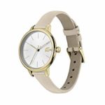 Lacoste Women’s Cannes Stainless Steel Quartz Watch with Leather Calfskin Strap, Taupe, 12 (Model: 2001126)