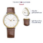 Tommy Hilfiger Men’s Sophisticated Sport Stainless Steel Quartz Watch with Leather Calfskin Strap, Brown, 20 (Model: 1791340)