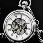 Stuhrling Original Mens Vintage Mechanical Pocket Watch – Stainless Steel Pocket Watch with Chain Analog Skeleton Watch Hand Wind Mechanical Watch with Clip and Stainless Steel Chain (Silver)