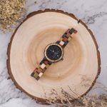 Womens Watches Wooden Colorful Bamboo Watches with Week Date Display Handmade Natural Wood Casual Wirst Watches for Ladies, Female Perfect