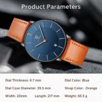 Watch, Mens Watch, Minimalist Fashion Simple Wrist Watch Analog Date with Leather Strap Orange Blue