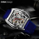CIGA Design Watch Automatic Mechanical Timepiece Silicone Strap Sapphire Crystal Stainless Steel Dial Unisex Wristwatch (Blue)