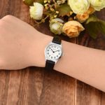 Top Plaza Womens Leather Watch,Fashion Casual Silver Watches for Women,Waterproof Quartz Ladies Black Wrist Watch