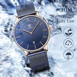 Mens Watch, Minimalist Fashion Simple Wrist Watch Analog Date with Stainless Steel Mesh Band Blue