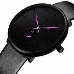 Mens Watches Ultra-Thin Minimalist Waterproof-Fashion Wrist Watch for Men Unisex Dress with Leather Band-Purple Hands