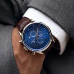 Vincero Luxury Men’s Chrono S Wrist Watch – Top Grain Italian Leather Watch Band – 43mm Chronograph Watch – Japanese Quartz Movement… (Blue/Brown)