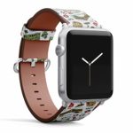 S-Type iWatch Leather Strap Printing Wristbands for Apple Watch 4/3/2/1 Sport Series (42mm) – Italy Travel Pattern with Pizza, Soccer, Heart Textured by Flag