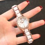 KEEP IN TOUCH Two-Tone Women Ladies Watches Waterproof Stainless Steel Ceramic Wristwatch(Gold-White)
