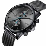 Men’s Watch Fashion Sport Quartz Analog Mesh Stainless Steel Waterproof Chronograph Watches, Auto Date in Blue Hands, Color: Black