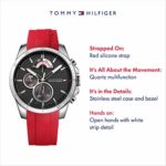 Tommy Hilfiger Men’s Cool Sport Stainless Steel Quartz Watch with Silicone Strap, Red, 22 (Model: 1791351)